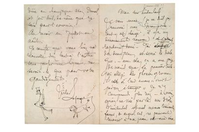 LAFORGUE JULES (1860-1887) Lettre autographe signée adressée à Théodore
LINDENLAUB,...