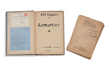 LARGUIER Léo (1878-1950) Lamartine, manuscrit autographe signé 1928, 94 pages in-4...