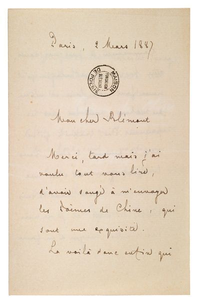 MALLARMÉ Stéphane (1842-1898) Lettre autographe signée à Émile BLÉMONT Paris, 2 mars...