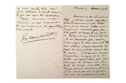 MAUPASSANT Guy de (1850-1893) Lettre autographe signée adressée à Arthur MEYER, rédacteur...