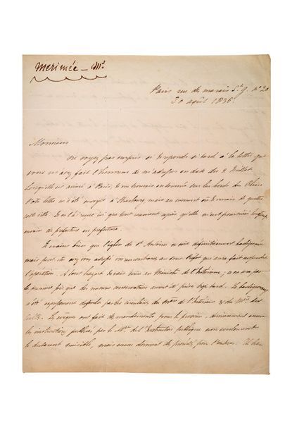 MéRIMéE Prosper (1803-1870) Lettre autographe signée à Ernest de BREDA Paris, 30...