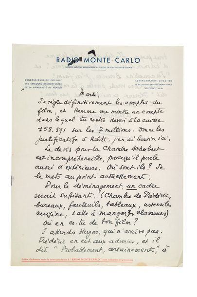 PAGNOL MARCEL (1895-1974) Lettre autographe signée adressée à Joseph MARTINETTI S.l.n.d.,...
