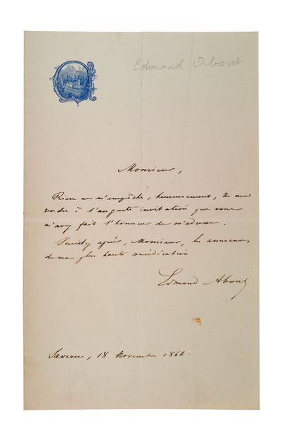 RÉGNIER HENRI DE (1864-1936) Lettre autographe signée à Georges PIOCH Paris, juillet...