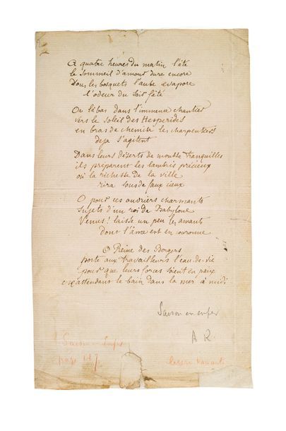RIMBAUD ARTHUR (1854-1891) Bonne pensée du matin, poème autographe
Été 1872, 1 page...