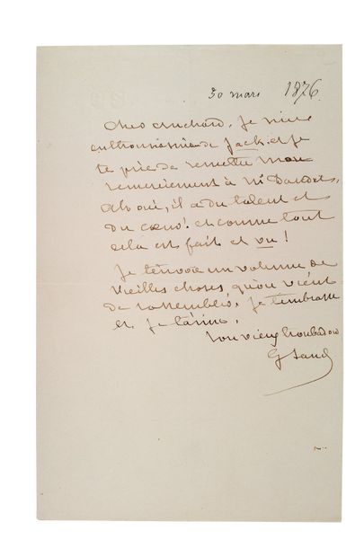 SAND George (1804-1876) Lettre autographe signée adressée à Gustave FLAUBERT S.l.,...