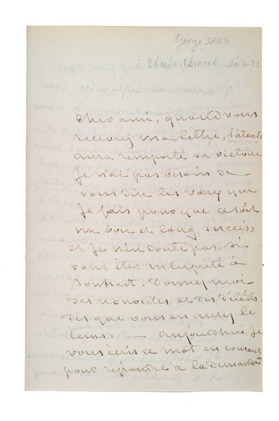 SAND George (1804-1876) Lettre autographe signée adressée à Charles-Edmond
CHOJECKI...