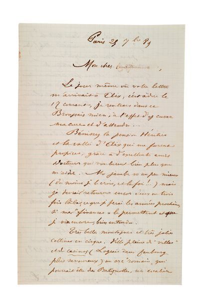 VERLAINE PAUL (1844-1896) Lettre autographe signée [à Léon DESCHAMPS]
Paris 25 septembre...