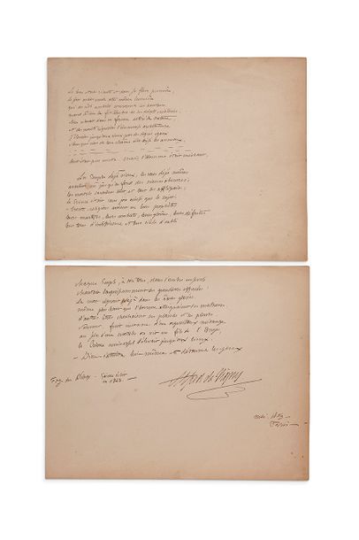 VIGNY Alfred de (1797-1863) Fragment du Déluge, poème autographe signé
Paris, mai...