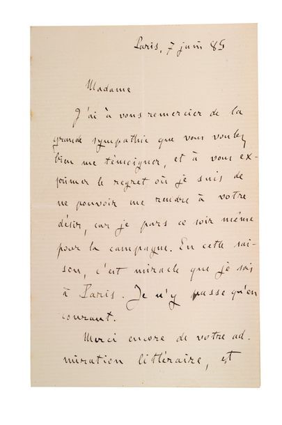 ZOLA emile (1840-1902) Lettre autographe signée à une consoeur
S.l.n.d., 1 page et...