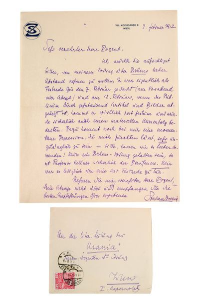 ZWEIG Stefan (1881-1942) Lettre autographe signée
Vienne, 2 février 1912, en allemand,...