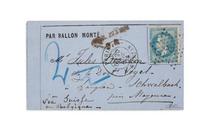 null ALLEMAGNE - 20 NOVEMBRE 1870

20c lauré obl. étoile 8 Paris R. d'Antin sur formule...