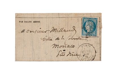 null MONACO - 30 NOVEMBRE 1870

20c Siège obl. étoile 2 Paris R. St Lazare. GA n°12...