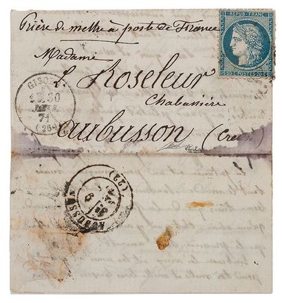 null BALLON DES GRAVILLIERS

Lm datée du 24 janvier 1871. Lettre portant au recto...