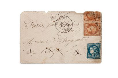 null BOULE DE MOULINS -
3 JANVIER 1871

40c lauré paire et 20c Bordeaux t. II (timbres...