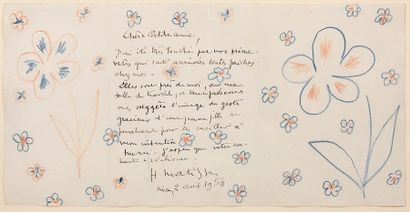 MATISSE HENRI (1869-1954). L.A.S. «H. Matisse» avec DESSINS, Nice 2 avril 1950, à...