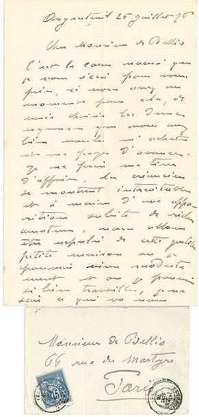 MONET CLAUDE (1840-1926). L.A.S. «Claude Monet», Argenteuil 25 juillet 1876, à Georges...