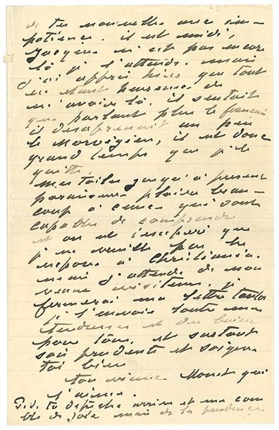 MONET CLAUDE (1840-1926). L.A.S. «ton vieux Monet qui t'aime», Sandviken 24 mars...