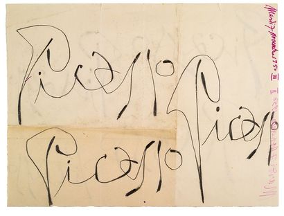 PICASSO Pablo (1881-1973). ESSAIS DE SIGNATURES autographes, 7 novembre 1950; crayon...