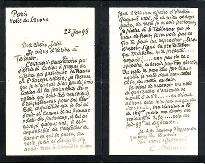 PISSARRO CAMILLE (1831-1903). L.A.S. «ton mari affectionné C. Pissarro», Paris Hôtel...