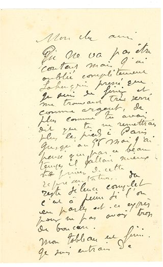 RENOIR AUGUSTE (1841-1919). L.A.S. «Renoir», [mai 1887?], à un ami; 1 page et demie...