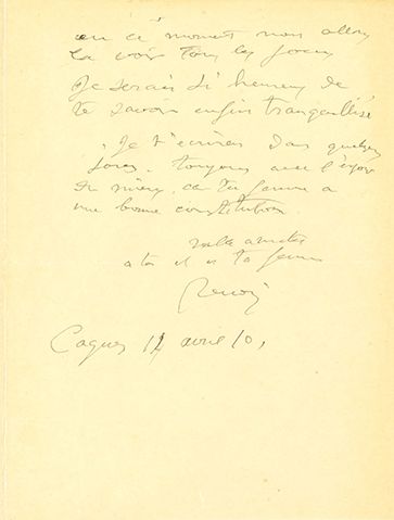 RENOIR AUGUSTE (1841-1919). 2 L.A.S. «Renoir», Cagnes avril-mai 1910, à Claude MONET;...