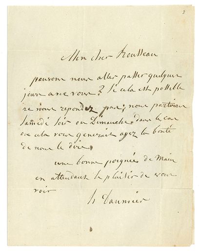 DAUMIER Honoré (1808-1879). L.A.S. «H. Daumier», [Paris 12 septembre 1861], à Théodore...