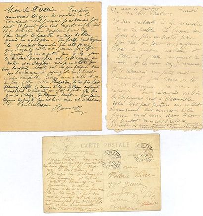 BONNARD Pierre (1867-1947). 2 L.A.S. et une carte postale a.s. «PBonnard», 1915-1916,...