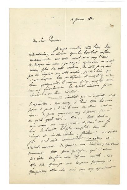 GAUGUIN PAUL (1848-1903). L.A.S. «P. Gauguin», Paris 18 janvier 1882, à Camille PISSARRO;...