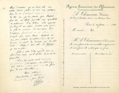 GAUGUIN PAUL (1848-1903). L.A.S. «P. Gauguin», Paris 18 janvier 1882, à Camille PISSARRO;...