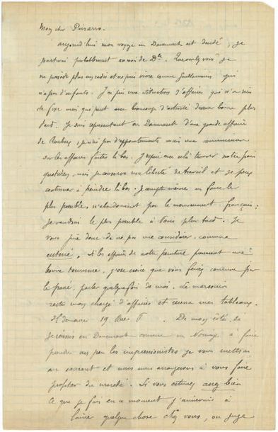 GAUGUIN PAUL (1848-1903). L.A.S. «P. Gauguin», [Rouen octobre 1884], à Camille PISSARRO;...