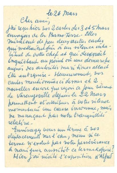 MAGRITTE RENÉ (1898-1967). L.A.S. «Magritte» avec DESSIN, 26 mars [1952, à son ami...
