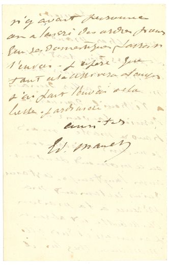 MANET ÉDOUARD (1832-1883). L.A.S. «Ed. Manet», Samedi [6 septembre 1879], à Claude...
