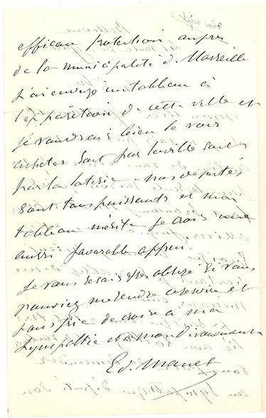 MANET ÉDOUARD (1832-1883). L.A.S. «Ed. Manet», Bellevue 14 octobre [1880], à Jules...