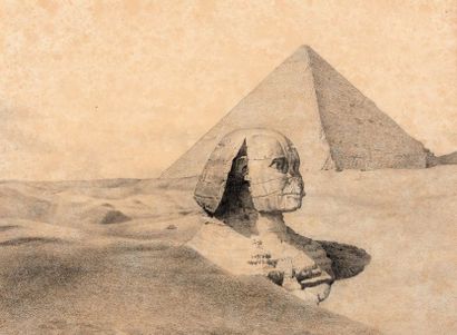 JOSEPH FRÉDÉRIC DEBACQ Le sphinx et la pyramide de Gizeh
Pierre noire 25,2 x 33 ...
