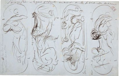 Eugène DELACROIX (Charenton Saint Maurice 1798 - Paris 1863) 
Etude de quatre figures
Plume...
