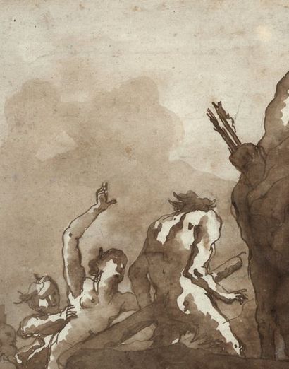 Giovanni Domenico TIEPOLO (Venise 1727 - 1804) 
Centaure et faunes enlevant une nymphe
Plume...