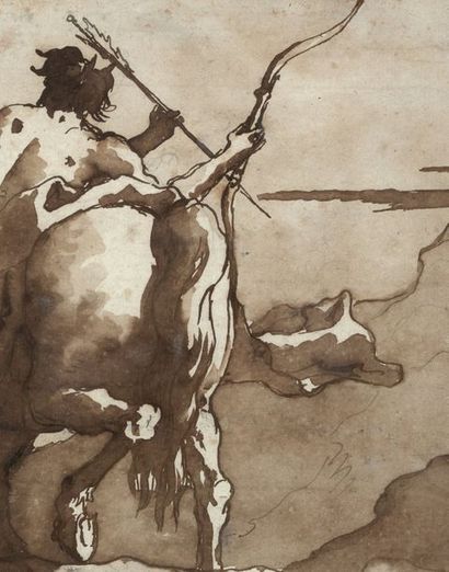 Giovanni Domenico TIEPOLO (Venise 1727 - 1804) 
Centaure et faunes enlevant une nymphe
Plume...