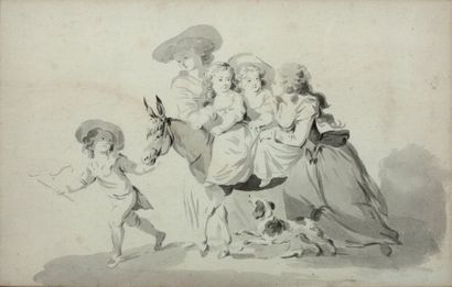 ECOLE FRANCAISE VERS 1800, La promenade à dos d'âne
Lavis gris
17 x 27,5 cm