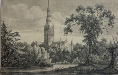 ECOLE ANGLAISE DU XIXe SIÈCLE La cathédrale de Salisbury
Crayon noir
13,5 x 20 c...