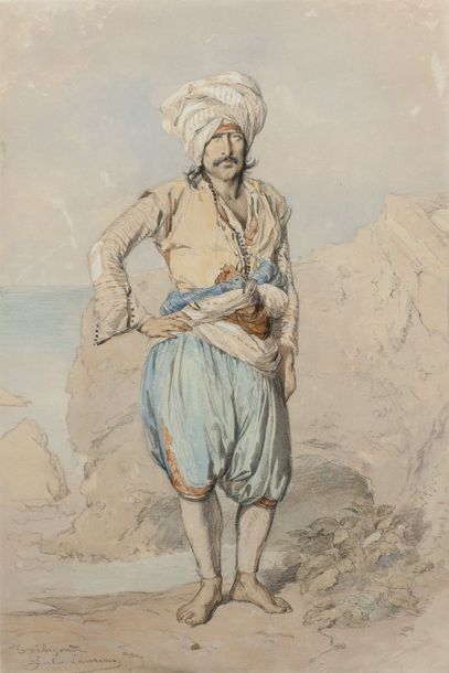 JULES LAURENS (CARPENTRAS 1825 - SAINT DIDIER 1901) 
Un turc
Crayon noir et aquarelle
40...