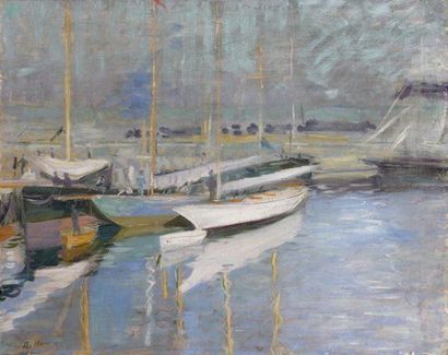 Paul César HELLEU (1859-1927) A quai, vers 1900
Huile sur toile marouflée sur panneau,...