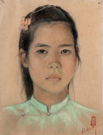 PHAM HAU 范厚 (1903-1995) 
La fille de l'artiste, 1946
Pastel sur papier, signé et...