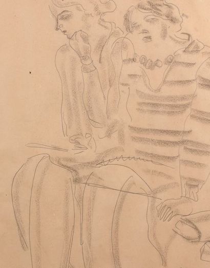 SANYU 常玉 (1895-1966) 
Deux femmes assises
Dessin sur papier, signé en bas à droite...