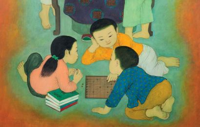 MAI TRUNG THU 梅忠恕 (1906-1980) 
Auprès du grand-père, 1974

Encre et couleurs sur...