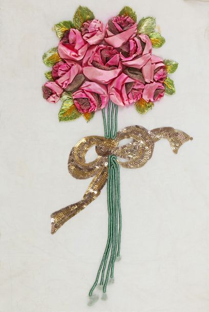 null Échantillon Lesage pour Schiaparelli 1937 Hiver
Bouquet de roses avec noeud...