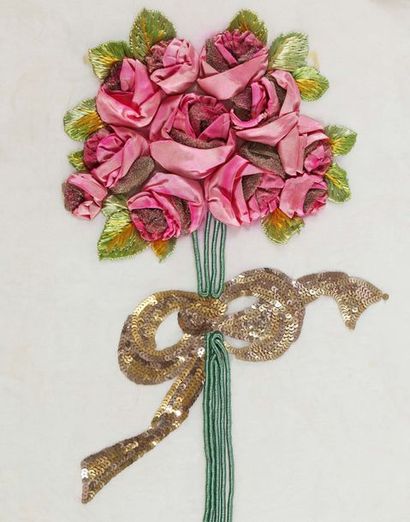 null Échantillon Lesage pour Schiaparelli 1937 Hiver
Bouquet de roses avec noeud...