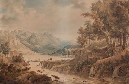 CHRISTIAN BRUNE (PARIS 1793 - 1849 PARIS) Paysage des Alpes
Aquarelle
52 x 83 cm
Signé...