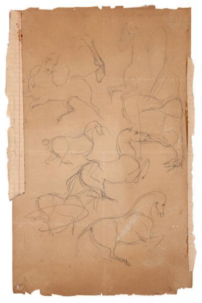 EUGÈNE DELACROIX (SAINT MAURICE 1798 - PARIS 1863) Etude de chevaux, vers 1820
Dessin...