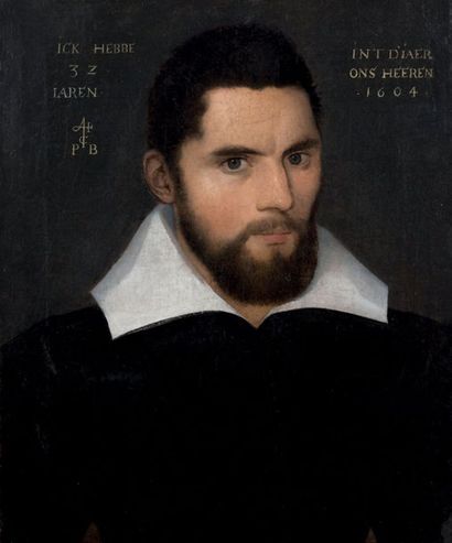 ECOLE HOLLANDAISE, 1604 Portrait d'un homme au col blanc âgé de 32 ans
Toile
46 x...
