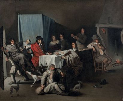 ECOLE DE PARIS VERS 1645, ENTOURAGE DES FRERES LE NAIN Bambochade ou Le Dîner
Toile
60...